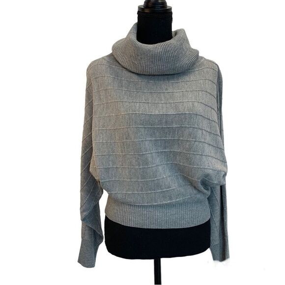 GRAY ribbed dropped Sleeve high rolled neck sweater Sz S - Picture 1 of 8